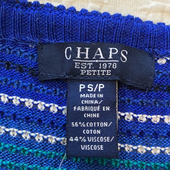 Chaps knit sleeveless top with rounded neckline in shades of teal blue & white - Picture 13 of 14